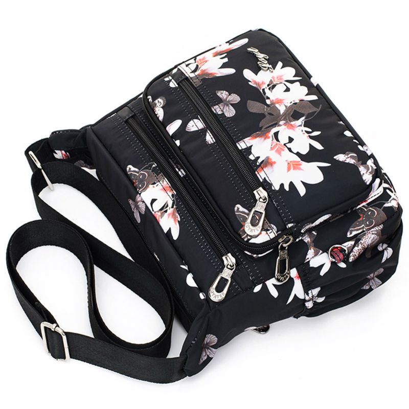 Túi Đeo Chéo Vai Bằng Nylon Họa Tiết Hoa Có Khóa Kéo Dành Cho Nữ
