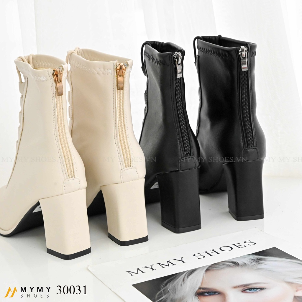 30031  Boot da lì buộc dây mũi vuông khóa sau gót vuông 7p | BigBuy360 - bigbuy360.vn