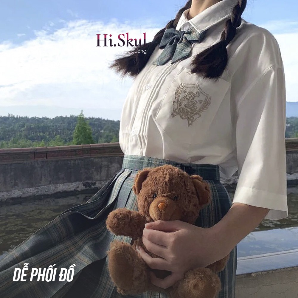 Áo sơ mi trắng cộc tay thêu biểu tượng dễ thương phong cách JK học sinh Nhật Bản đáng yêu A00028