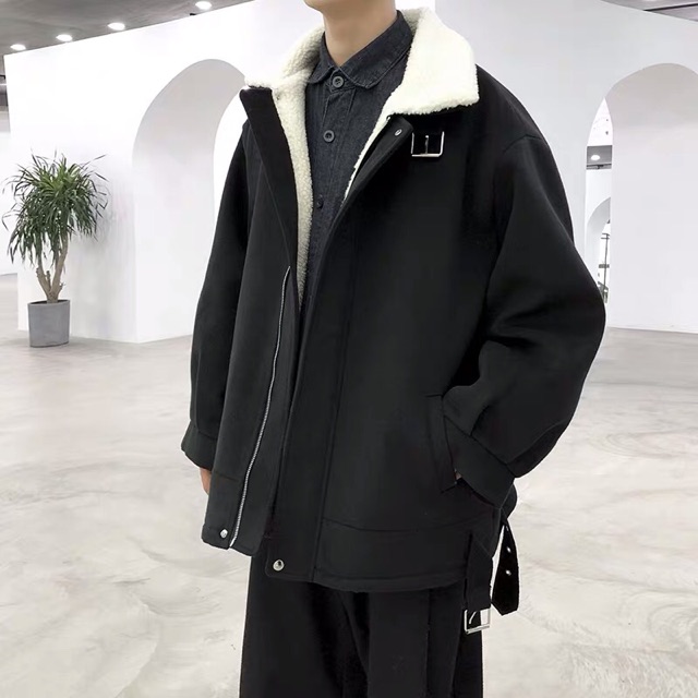 Áo khoác dạ oversize dáng rộng lót lông cừu dày siêu ấm unisex Ulzzang siêu HOT✅