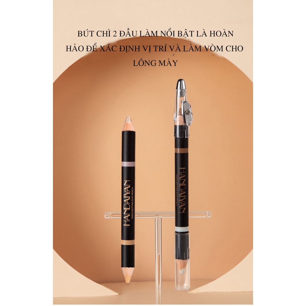 Bút Kẻ Mày 2 Đầu 2 In 1 HANDAIYAN Kết hợp Highlighter Chống Thấm Nước Nội Địa Trung 3.5g A3