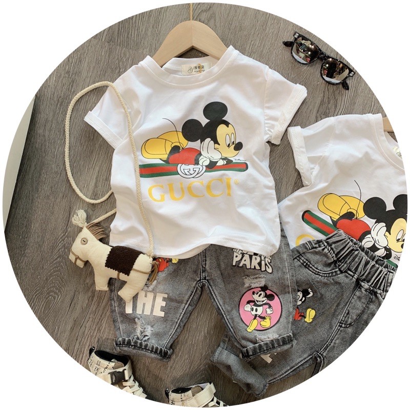 BỘ MICKEY QUẦN JEAN MÀU KHÓI CHO BT