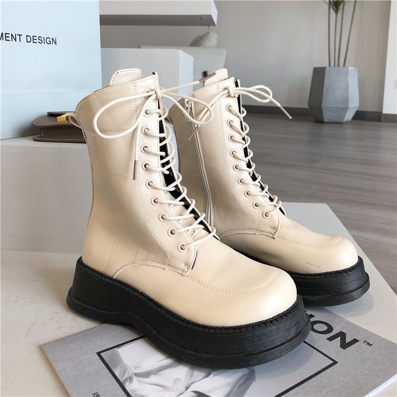 Giày bốt nữ cao cổ buộc dây đế bánh mì giày bốt nữ cao cổ đế cao dây buộc cá tính| N8
