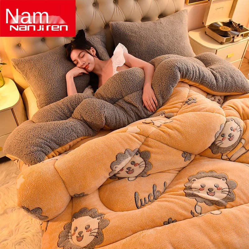 Chăn nhung cừu dày và to chăn bông mùa đông Chăn bông đơn và đôi chăn ấm trong ký túc xá sinh viên