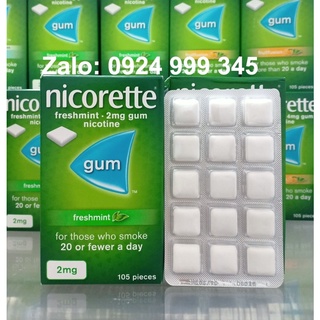 Kẹo cai thuốc lá của mỹ Nicorette 2mg 105 viên bạc hà