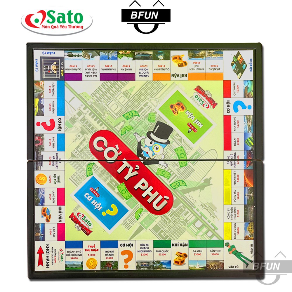 Bộ Cờ Tỷ Phú SATO Xịn - Trò Chơi Bàn Cờ Tỉ Phú Monopoly Việt Nam Nhựa ABS Cao Cấp - Đồ Chơi Trẻ Em BFUN