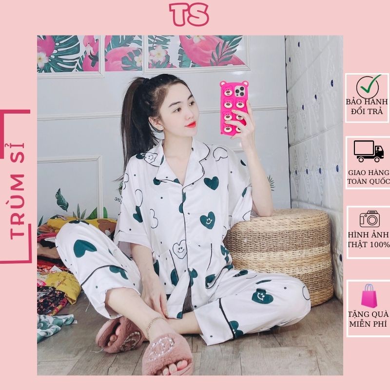 Đồ Bộ Ngủ Pijama Lụa Latin Satin  Dài Cánh Dơi Mặc Nhà Thoải Mái Cute Dễ Thương Giá Rẻ