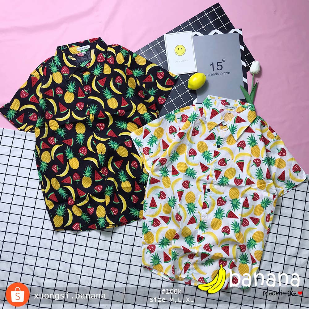 [Banana]- Áo sơ mi đi biển dứa thơm chuối (M,L,XL)