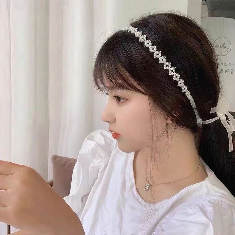 Băng Đô Ren Đính Ngọc Trai Giả Đa Năng Phong Cách Hàn Quốc Cho Nữ
