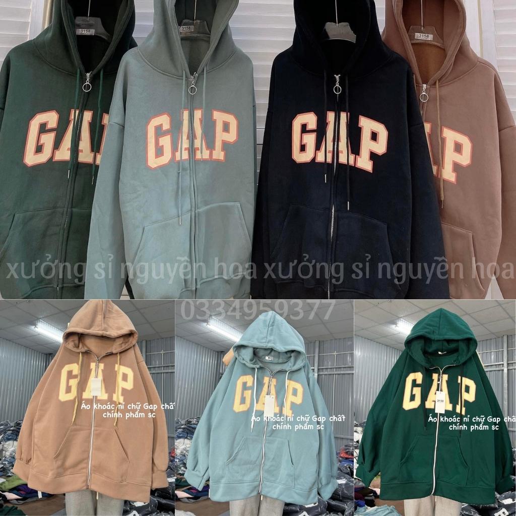 Áo khoác nỉ mũ 2 lớp in chữ gap form dáng rộng unisex nam nữ mặc đều được 4 màu xanh rêu xanh nhạt đen nâu siêu hot