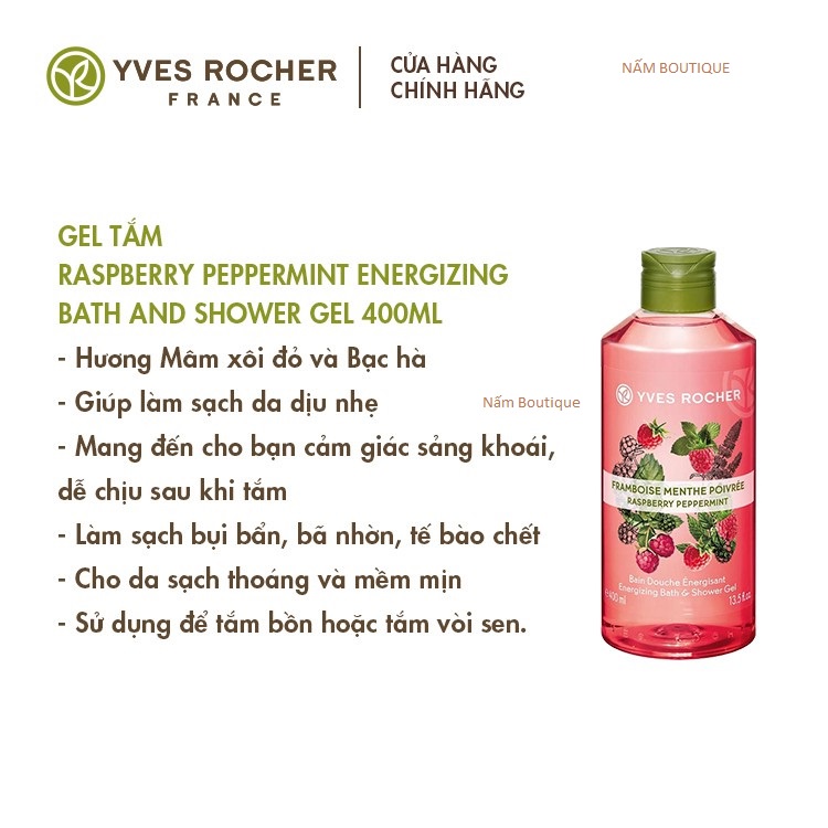 Gel tắm mâm xôi đỏ và lá bạc hà RASPBERRY PEPPERMINT Yves Rocher 400ML