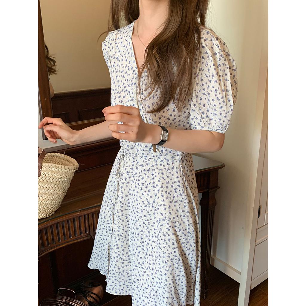 Đầm Hoa Tay Ngắn Cổ Chữ V Thời Trang Dành Cho Nữ