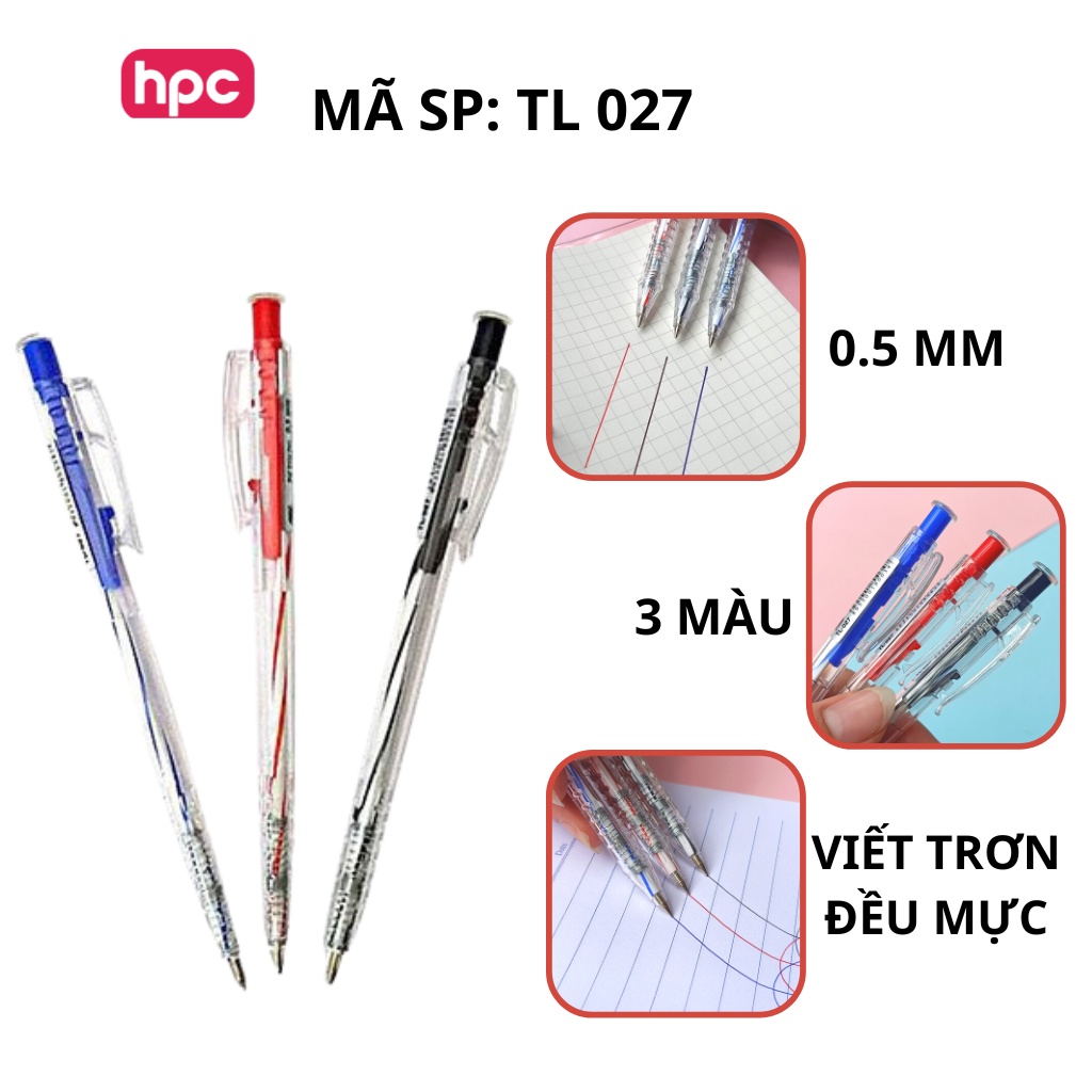 Bút Bi Thiên Long TL023/024/025/027/036 Ngòi 0.5mm 0.6mm 0.7mm 0.8mm, Bút Bi Văn Phòng Phẩm Đủ Màu Xanh Đen Đỏ