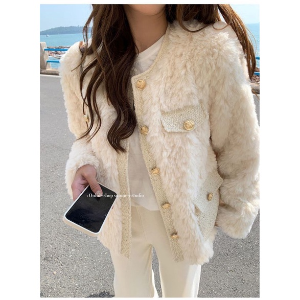 Áo khoác lông viền Tweed sang chảnh