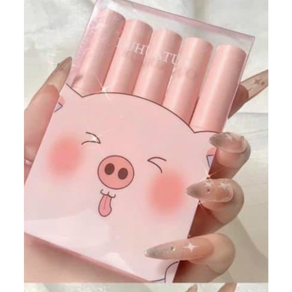 [CHÍNH HÃNG]Set 5 Cây Son Leaduu Pig Matte Bộ Son Bóng Màu Hồng Siêu Xinh