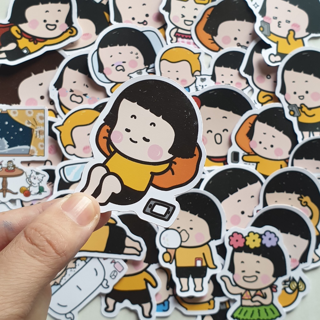 Sticker hình dán Mobile girl MIM và YAM dễ thương, pastel trang trí mũ bảo hiểm, dán Laptop, journal, sổ tay, note book