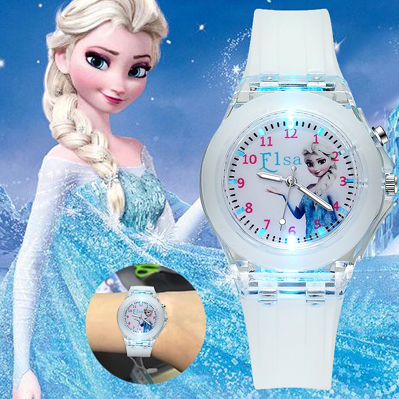 Đồng hồ đeo tay dây da in hình nữ hoàng băng giá Disney dễ thương dành cho trẻ em