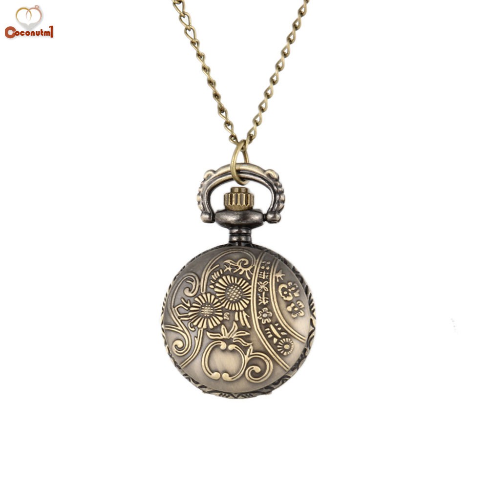 C✞ Men Pocket Watch Retro Bronze Tone Round Shape Spider Web Pattern Watches With Chain Necklace