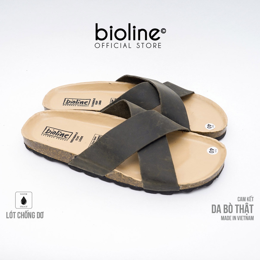 DK03-LÓT CHỐNG NƯỚC - Dép đế trấu BIRKEN da bò thật nam nữ unisex, dép da bò quai chéo vintage chính hãng BIOLINE - D03