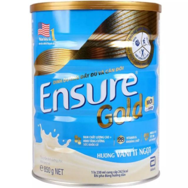 Sữa bột Ensure Gold Ít Ngọt Hương Vani 850g