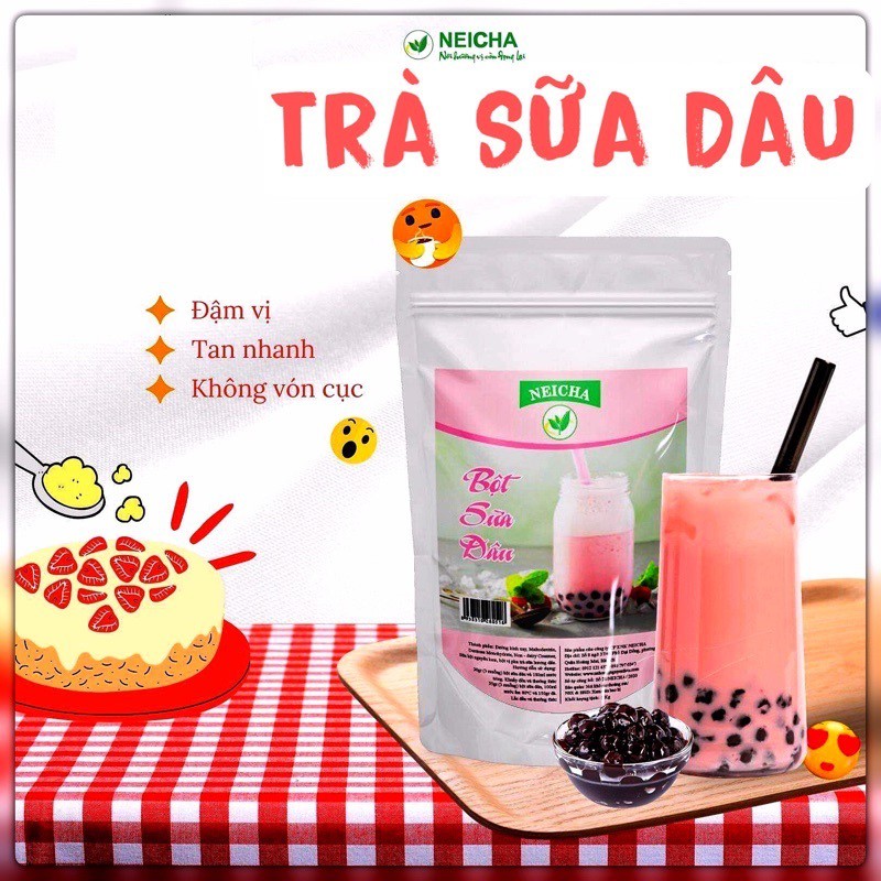 Bột trà sữa pha sẵn vị dâu Neicha gói 1kg, trà sữa dâu pha sẵn thơm ngon đậm vị (Gói 1kg/30 ly)