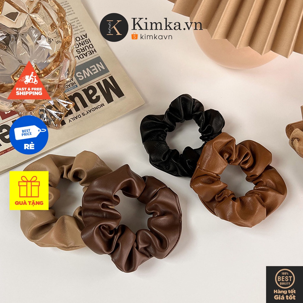 (0701) Chun Buộc Tóc Scrunchies Da Pu Cổ Điển Hàn Quốc