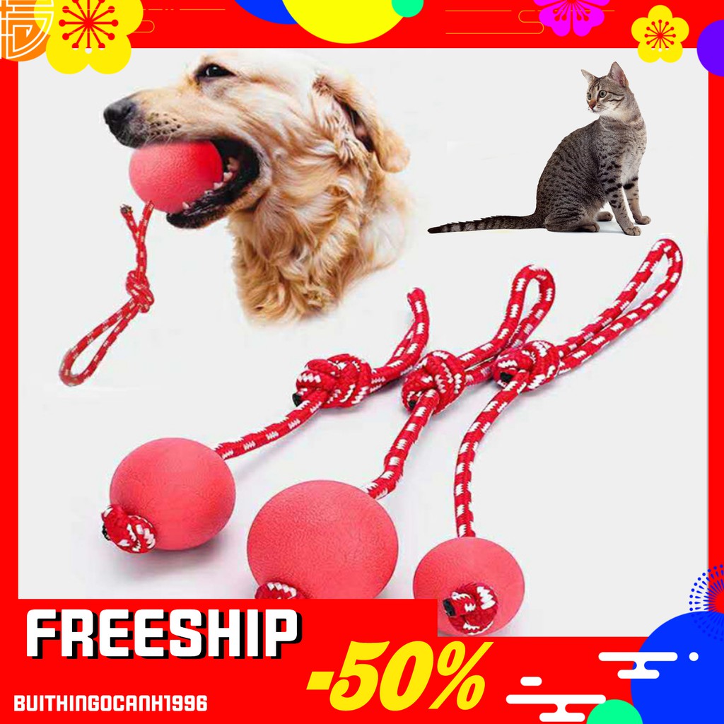 ĐỒ CHƠI CHÓ MÈO-BÓNG CAO SU ĐẶC KÈM DÂY NHAI THỪNG