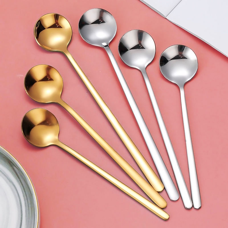 Thìa/ Muỗng Tròn cán dài sang trọng Inox 304 cao cấp - Thìa mạ vàng/ Bạc cao cấp Molangshop
