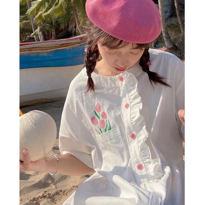 VÁY BABY DOLL TRẮNG THÊU HOA