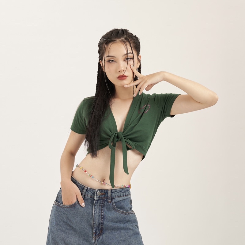 Áo ERRORIST Tie Heart Crop hồng / xanh
