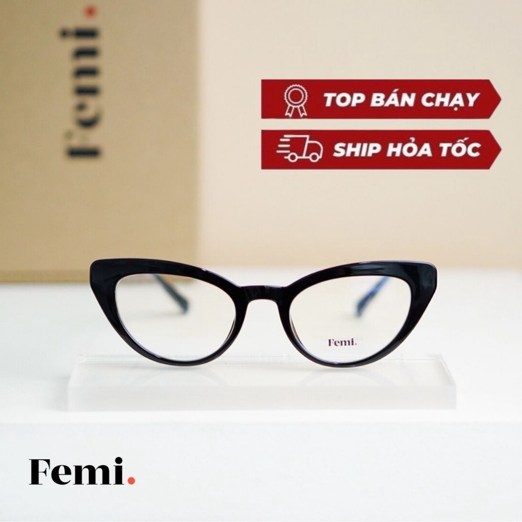 Gọng kính mắt mèo Femi Salim cao cấp, sẵn tròng 0 độ chống ánh sáng xanh
