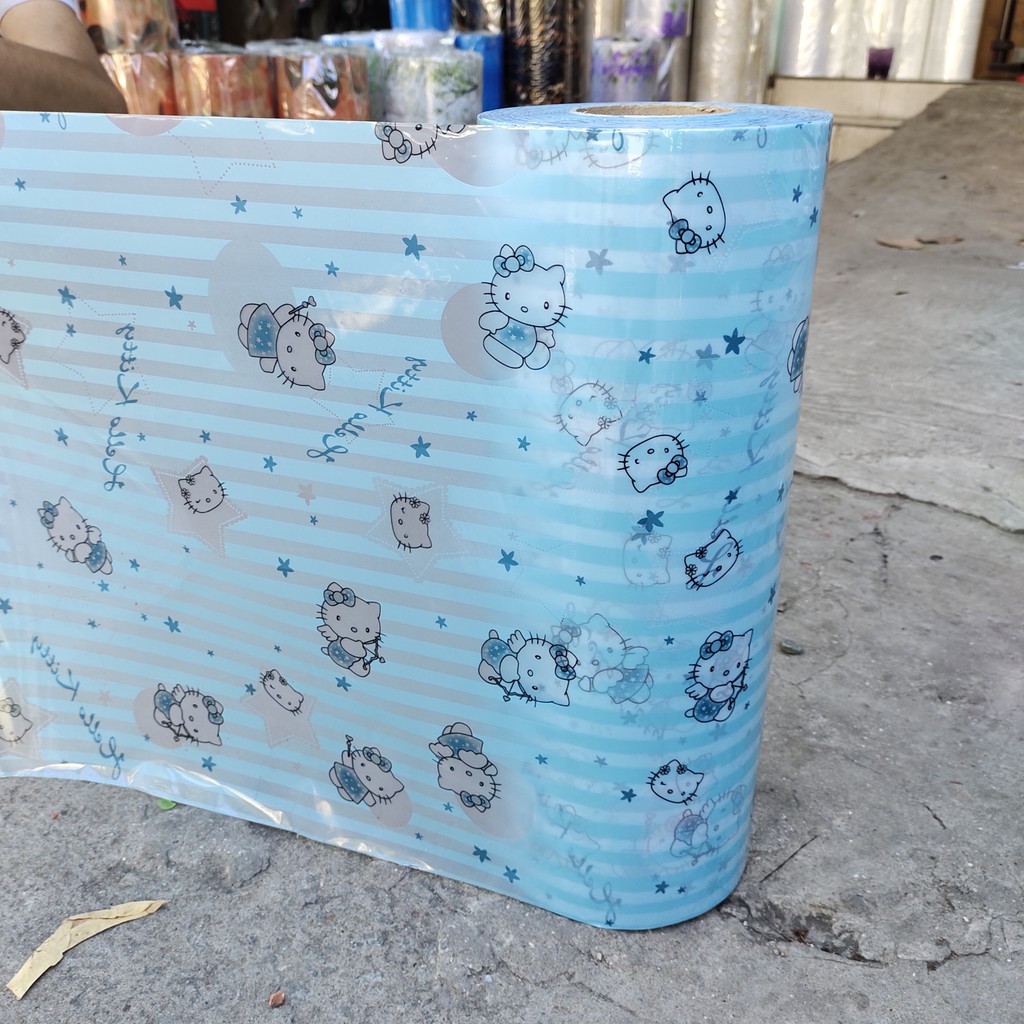 1 mét decal giấy dán kính kitty sọc xanh khổ 45cm