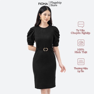 Đầm cotton nữ FIONA cổ tròn váy ôm nữ thiết kế cao cấp tay bồng trẻ trung F421234