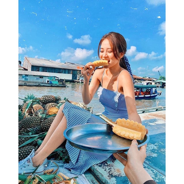 Đầm dottie xanh