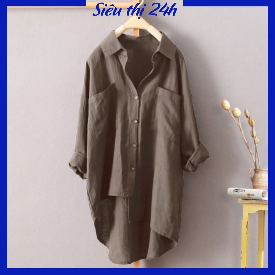 Áo sơ mi nữ dài tay form rộng bigsize chất liệu đũi Siêu thị 24 giờ, kiểu dáng độc lạ, sang chảnh SMH.31 | BigBuy360 - bigbuy360.vn
