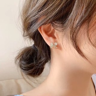 Bông Tai Hình Nơ Đính Đá Phong Cách Hàn Quốc