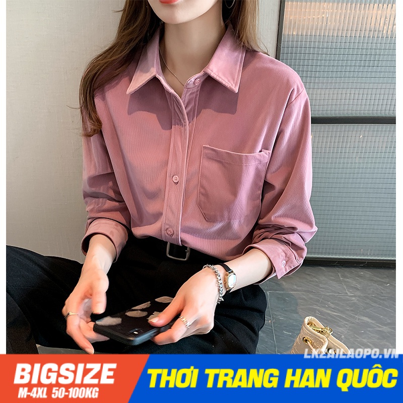 BIGSIZE nữ 45-100kg Áo sơ mi công sở form rộng tay dài mùa xuân Phong cách Hàn Quốc Thời Trang cá tính xinh đẹp quảng châu cao cấp