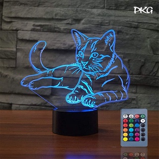 Đèn Ngủ Led 3D Hình CON MÈO LƯỜI cực ngầu Quà Tặng Trang Trí cảm ứng có Điều khiển từ xa nháy sáng 16 màu DN42