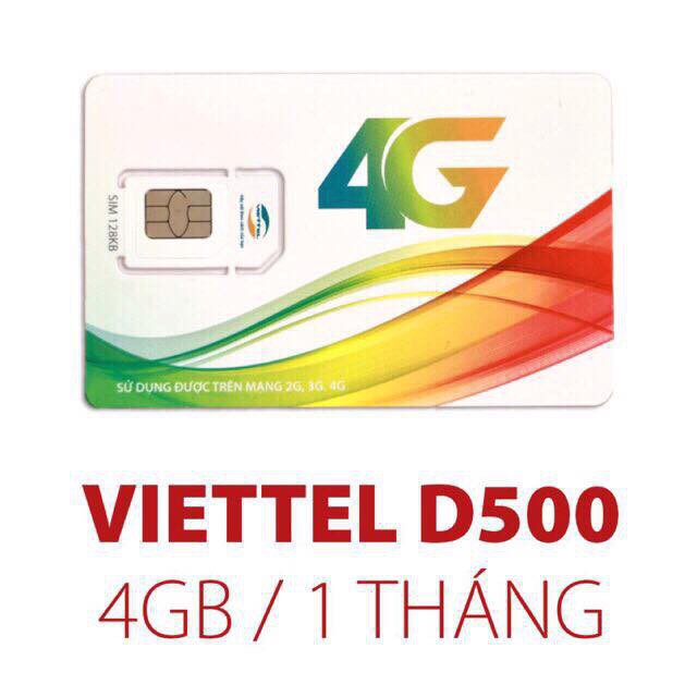 Sim 4G Viettel D500 Trọn Gói 1 Năm, Mỗi Tháng có 4GB DATA tốc độ cao, Không Cần Nạp Tiền Hàng Tháng