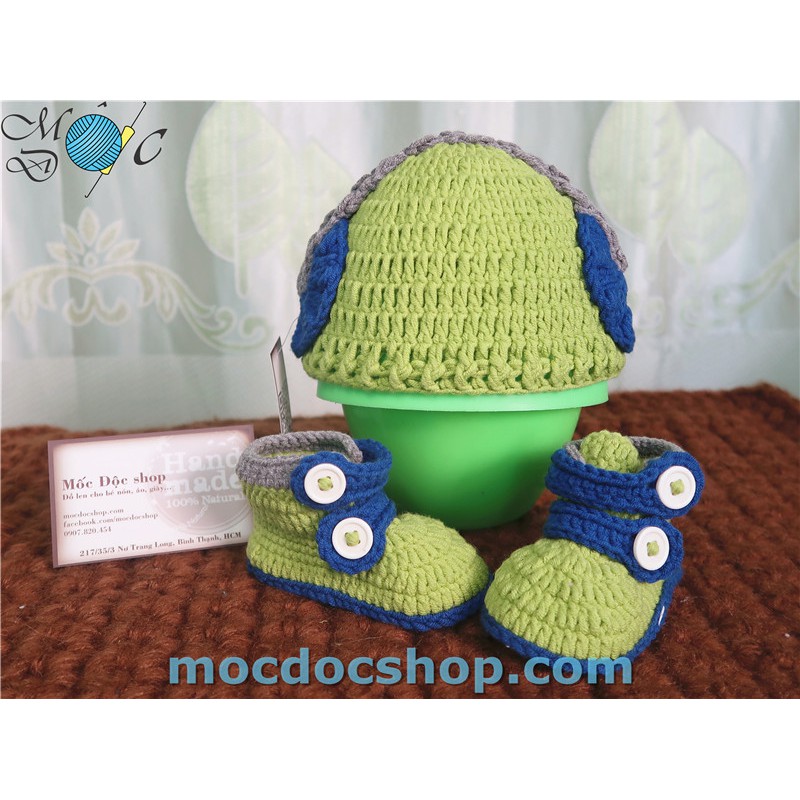 Giày nón len handmade cho bé trai - 0-12 tháng