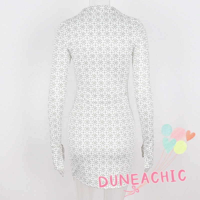 DUNEA Đầm Tay Dài Họa Tiết Sọc Caro Phối Hàng Nút Thời Trang Du Lịch