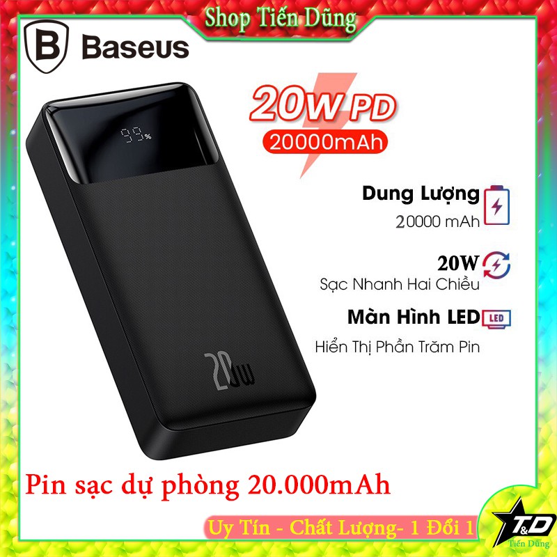 Pin sạc dự phòng 20000mAh sạc nhanh 20w Baseus QC3.0 + PD20w có đèn led hiển thị dung lượng pin