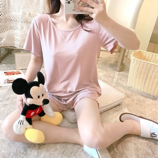 Bộ đồ ngủ lụa ngắn tay màu trơn cho nữ