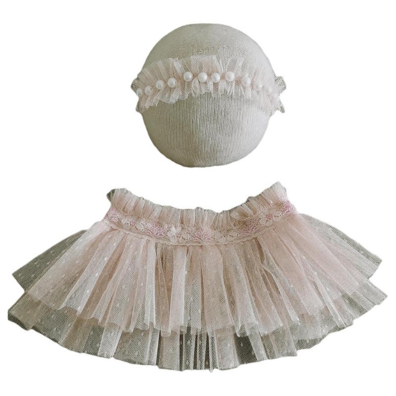 Bộ Phụ Kiện Váy Ren Đính Ngọc Trai Dùng Chụp Ảnh Cho Bé Sơ Sinh
