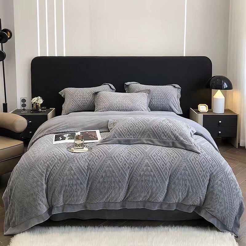 Bộ chăn ga gối nỉ nhung dập vân nổi 5D cao cấp,Chất nỉ loại 1 dầy dặn siêu mềm mịn mẫu mới nhất 2022 SHOP VŨ THỊ THƠM