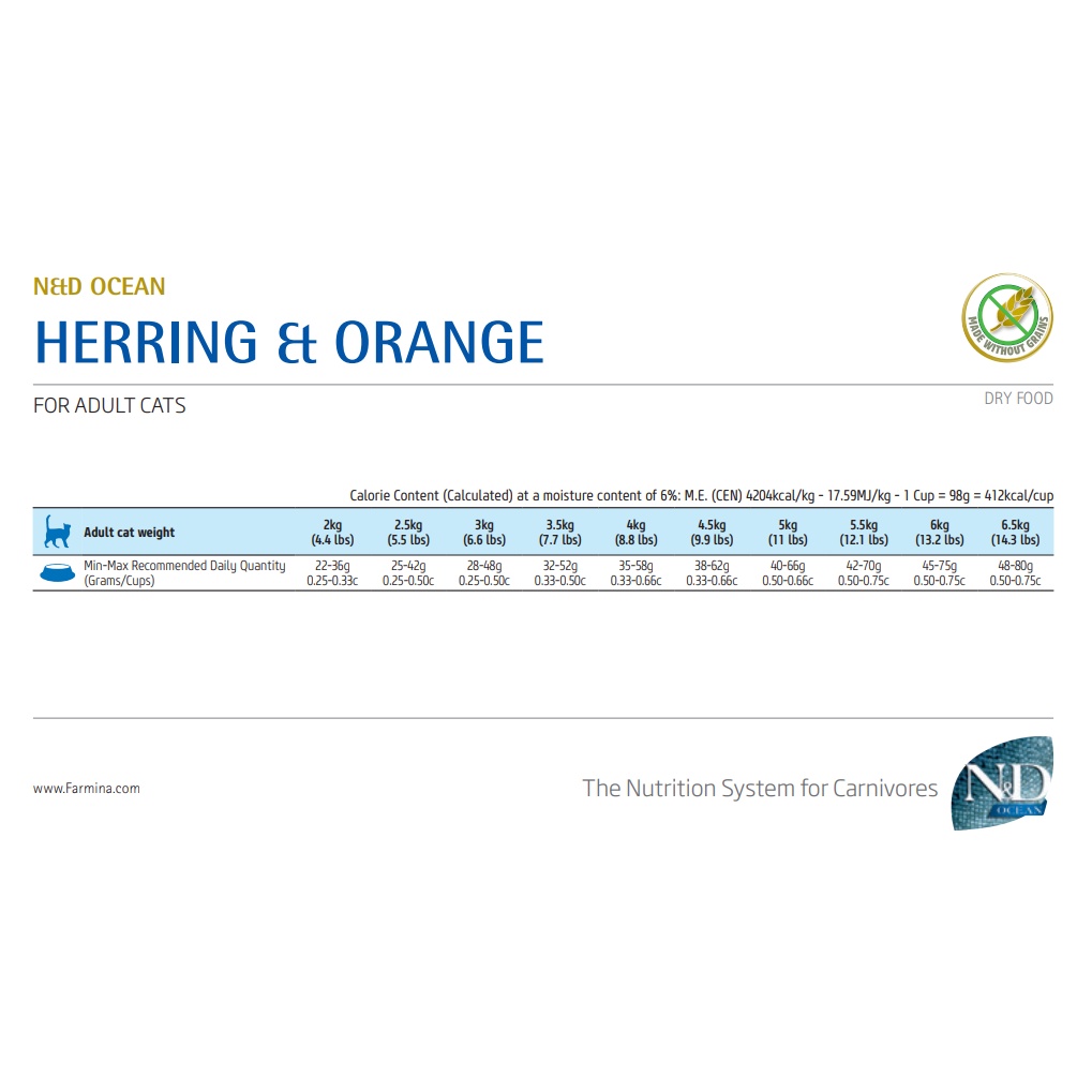 Túi 1.2Kg Hạt N&D Ocean Cho Mèo Trưởng Thành vị Cá trích & Cam