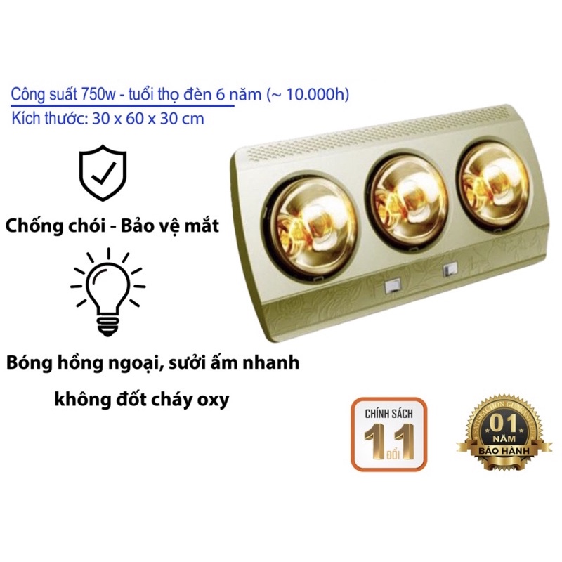 ĐÈN SƯỞI HỒNG NGOẠI NHÀ TẮM KANGER TECH 2-3 BÓNG