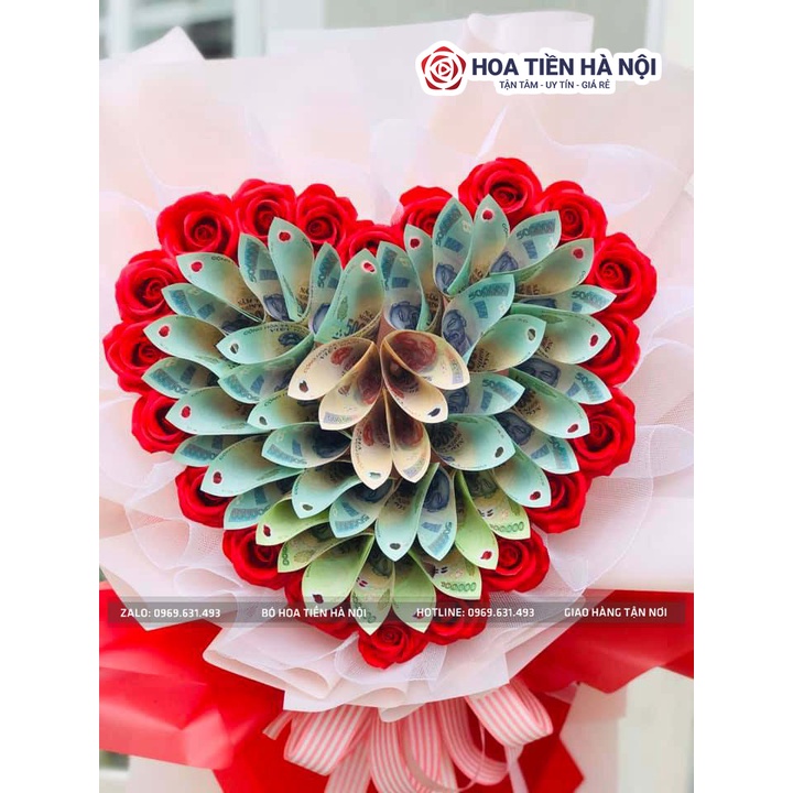 Bó hoa tiền 500k hình trái tim | bó hoa bằng tiền polime 50k, 100k, 200k, 500k siêu đẹp - Bohoatien.com
