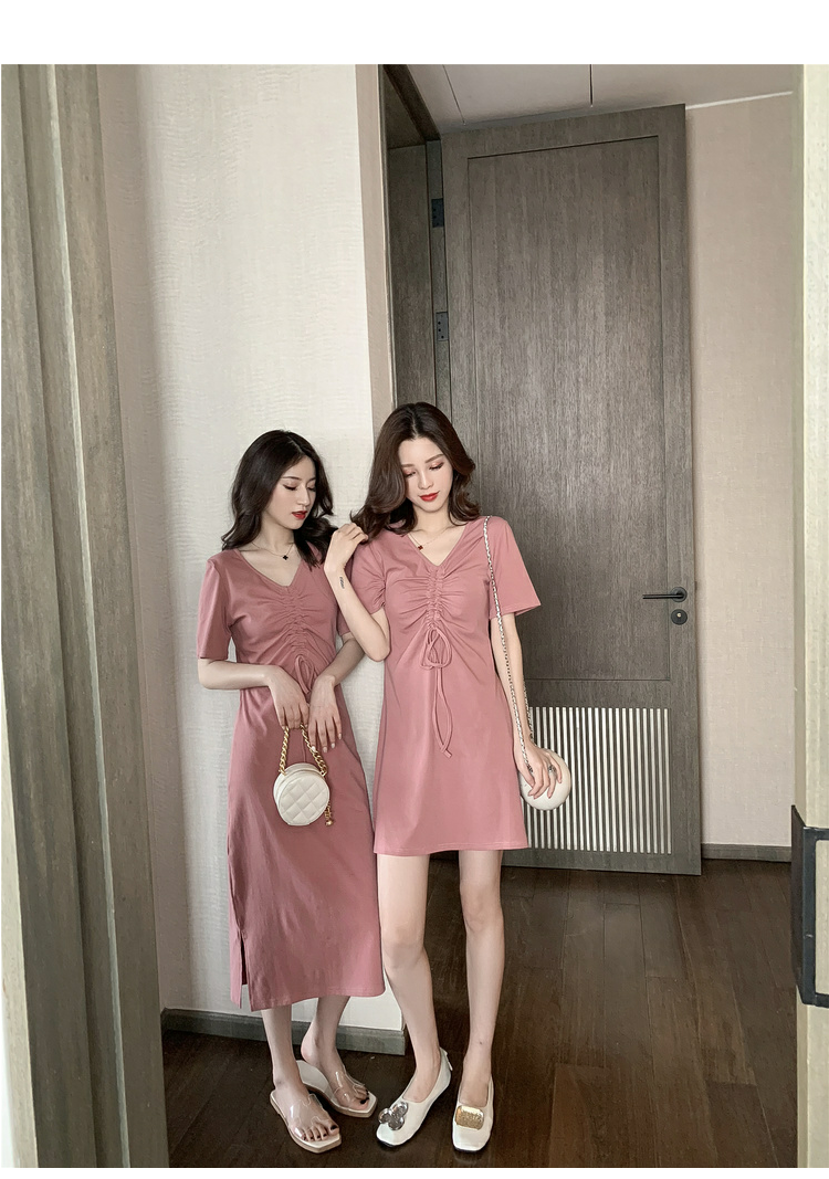 New Snapping up&Girlfriends Decoration BodyVCollar Mid-Length Student Dress Summer New Korean Style Slimming and All-MatchingTT-shirt Skirt- | BigBuy360 - bigbuy360.vn