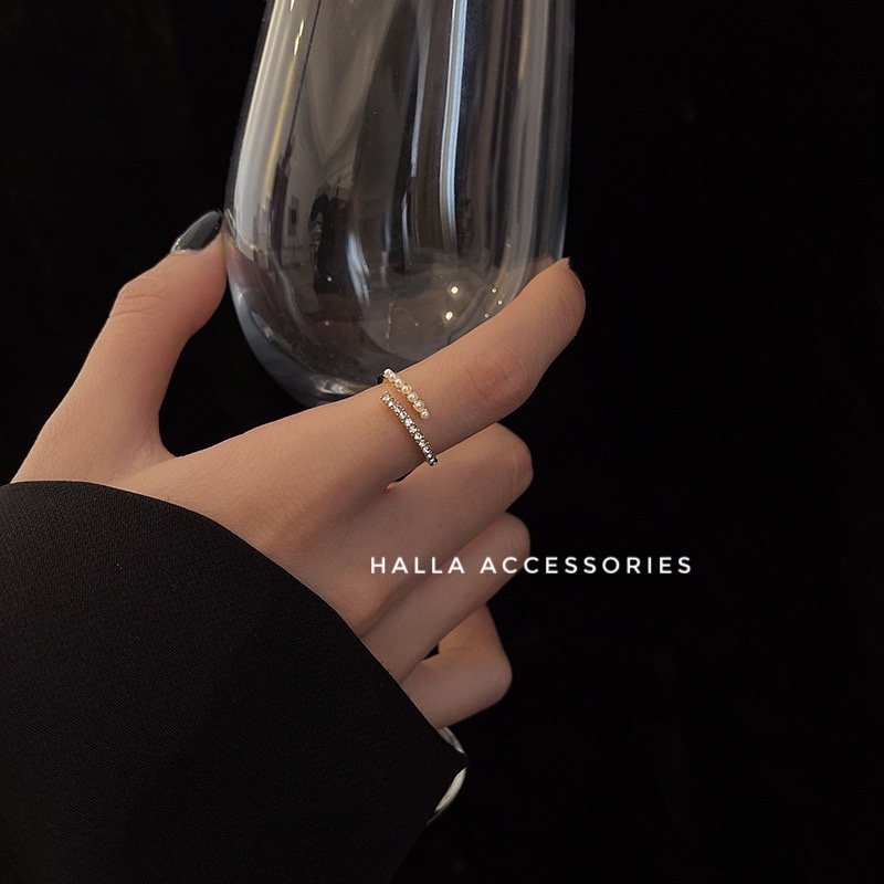 Nhẫn Nữ màu Gold đính đá cao cấp vành hở Freesize HALLA NH101